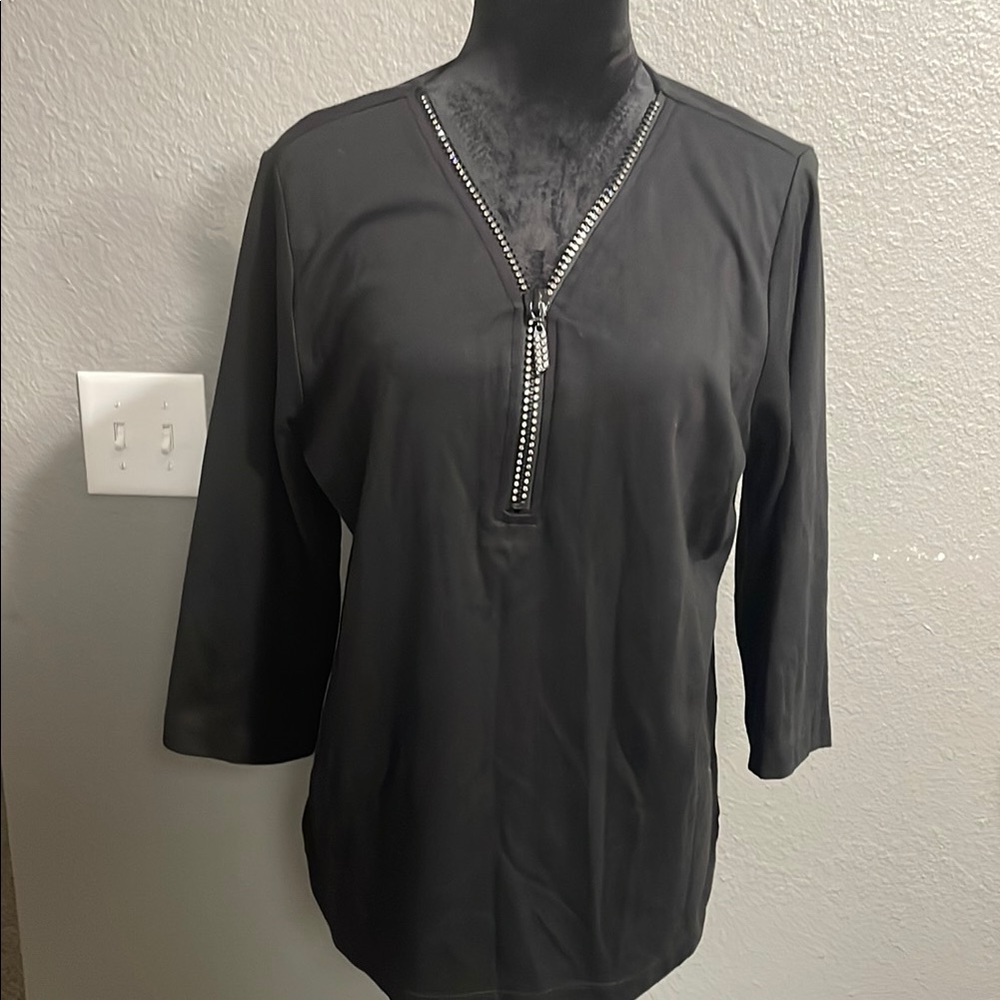 Black Zipper Detail Women's Top